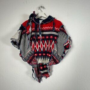VonksArt Womens Handmade Knitted Poncho Top Art to Wear Boho Red Navy New $79